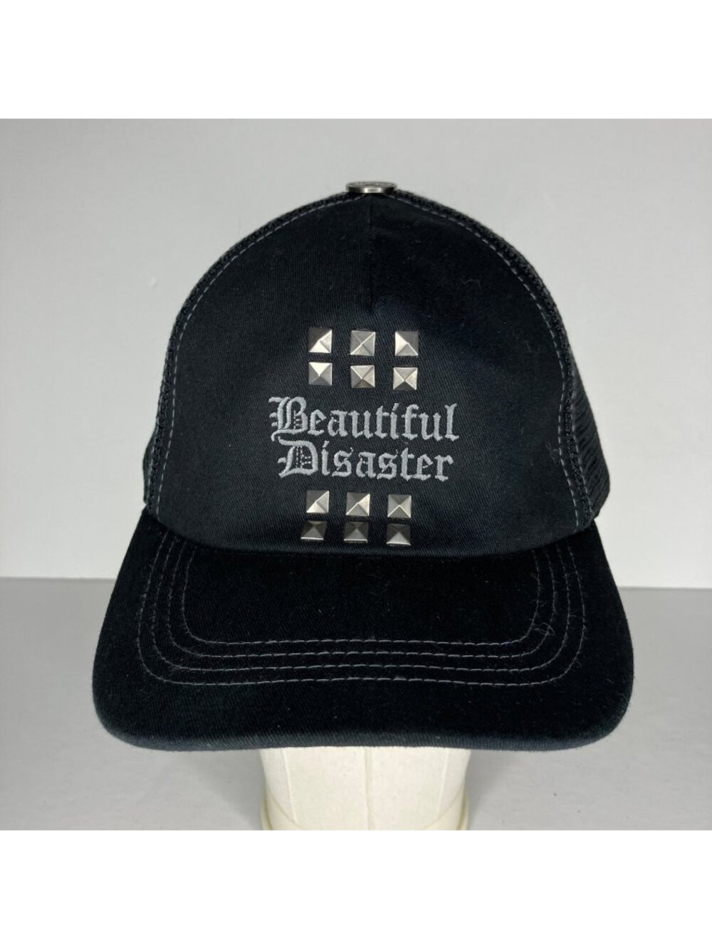 Beautiful Disaster Black Trucker Hat Women's Snapback Studded Gothic Logo Cap